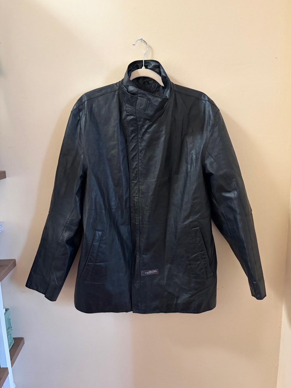 90s y2k vintage diesel thin leather jacket with high neck collar